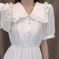Thin Long Skirt Japanese Style Fresh College Style Sweet Girl Waist Thin White Dress Fabric Thin Breathable Sweet and Cute White Dress