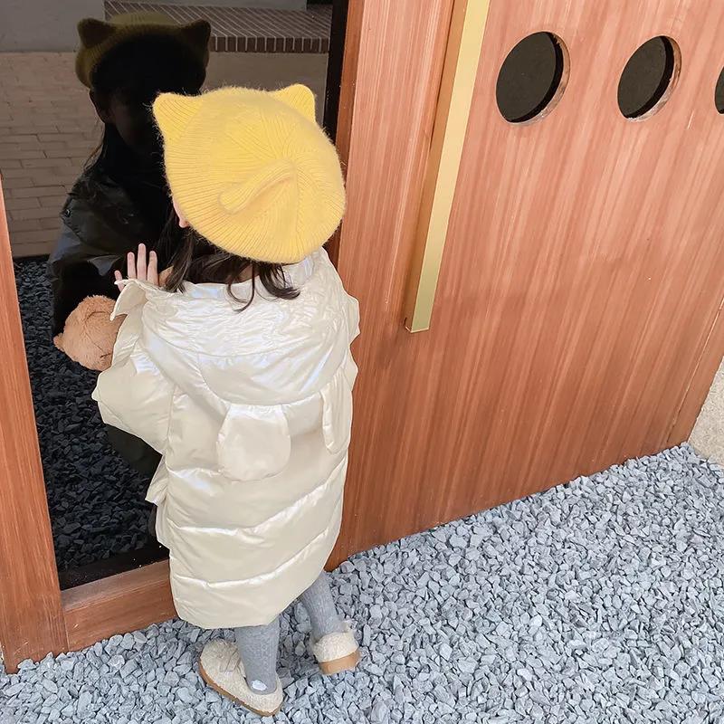 White Duck Down Girls Down Jacket Mid-length Warm Jacket Plus Velvet Thick Windproof Bright Surface Children's Clothing