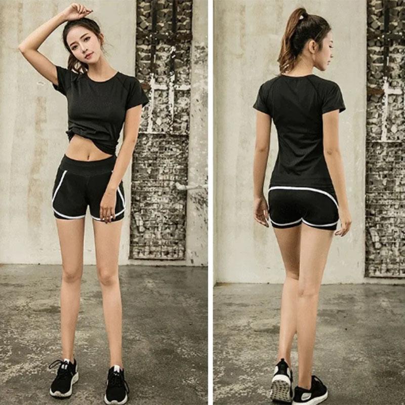 Summer Solid Color Yoga Clothes Short-sleeved Top Women's Quick-drying Running Sports Fitness Suit