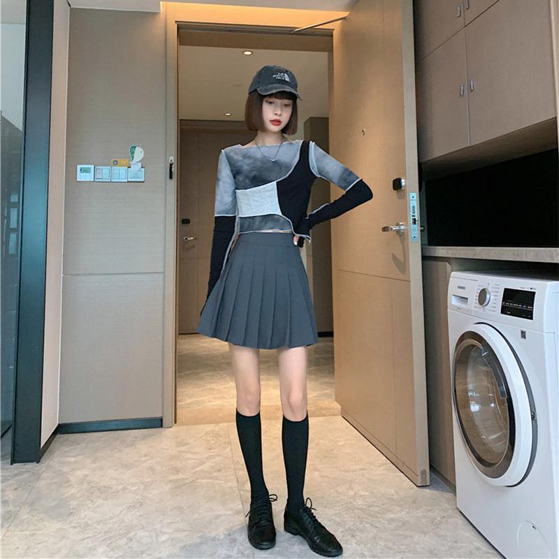 Autumn Winter Gray Pleated Skirt Women's Short Skirt Black High Waist Thin A Word Bag Hip Skirt