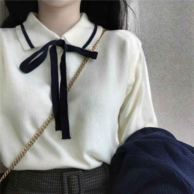 Pofulove College Style Sweater Autumn Winter Loose Pullover Student Sweater Coat Bottoming Shirt