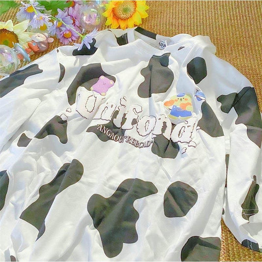 Contrast Color Loose Short-sleeved T-shirt Female Student Tide Brand Harajuku Style Half-sleeve Top