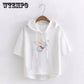Hooded Letter Print T-shirt  Casual Harajuku T Shirt Women Pron Print Short-sleeve Tshirt