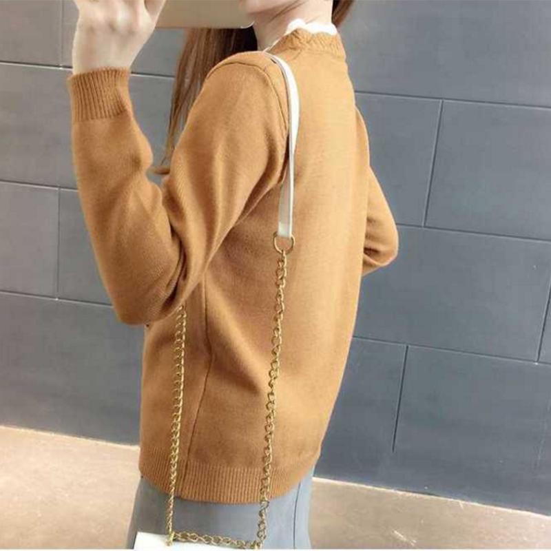 Pofulove Korean Wild Loose Long Sleeve Sweater Winter Half-high Collar Thick Sweater Women