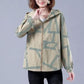 Women's Spring and Autumn Large Size Short Coat Loose Printed Zipper Jacket Female Long Sleeve Casual Hooded Coats