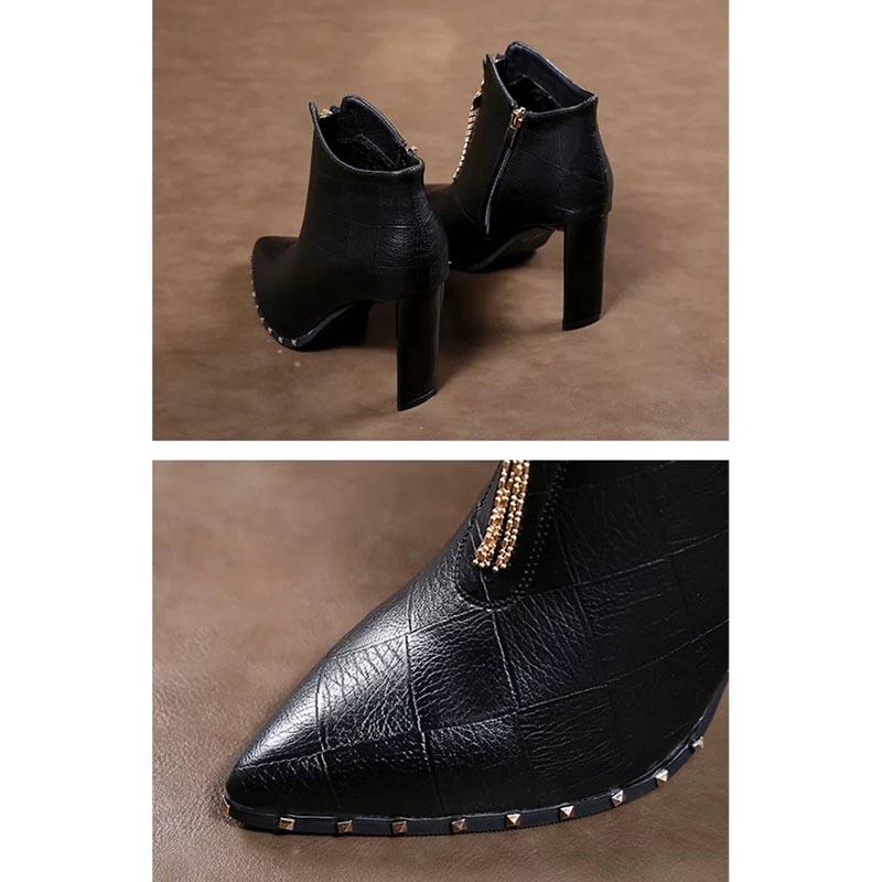 Black Pointed High Heels Martin Boots Sexy Stiletto Zipper Tassel Ankle Boots