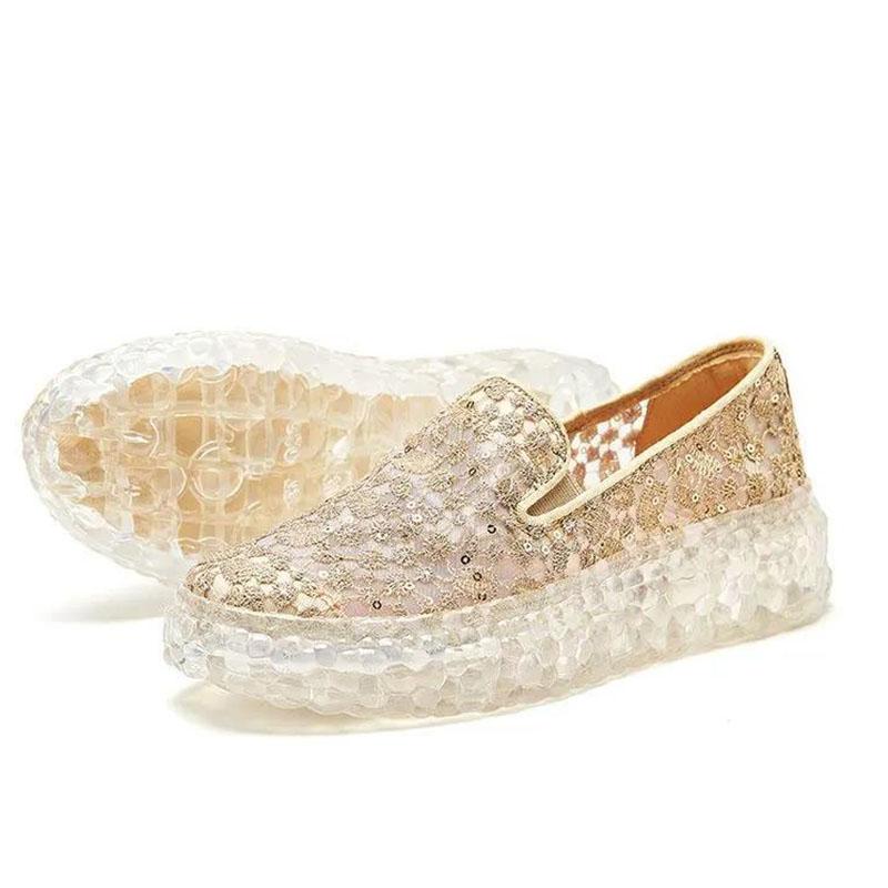 Platform Crystal Women's Shoes Summer One-step Lace All-match Loafers Casual Breathable Shoes