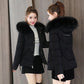 Women's Short Slim Slimming Down Padded Jacket, Detachable Big Fur Collar, Fashion Winter Small Padded Jacket