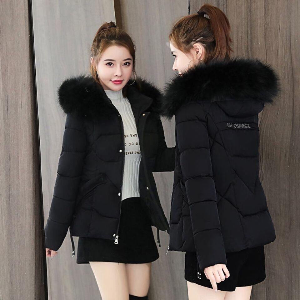 Women's Short Slim Slimming Down Padded Jacket, Detachable Big Fur Collar, Fashion Winter Small Padded Jacket