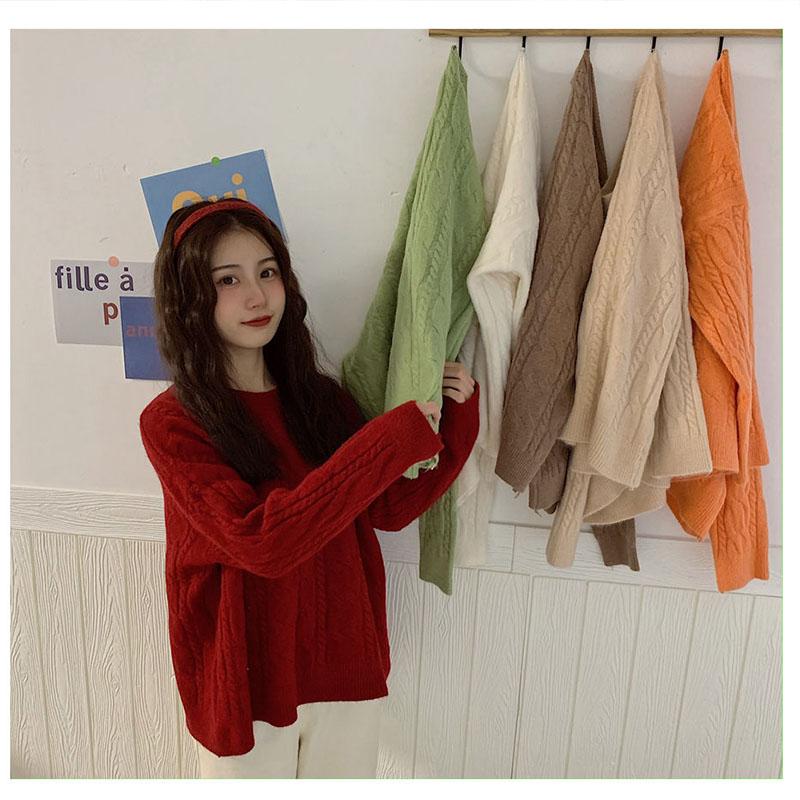 Ladies Knitted Sweater Twist Striped Pullover Women's Top Formal Wear Casual Autumn And Winter Loose Lazy Korean Student Sweatshirt