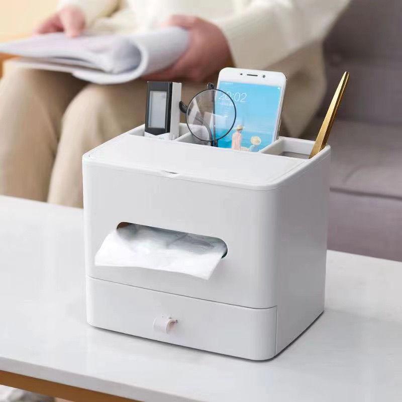 Multifunctional Desktop Tissue Box Home Living Room Bedroom Shelf Creative Remote Control Storage Box Coffee Table Drawer