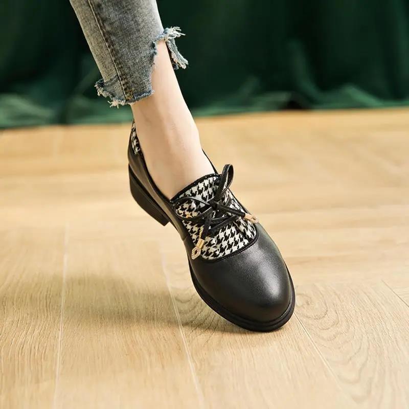 Ladies Style Gentle Shoes Women Spring All-match Women's Shoes Retro Single Shoes Mid-heel Small Leather Shoes
