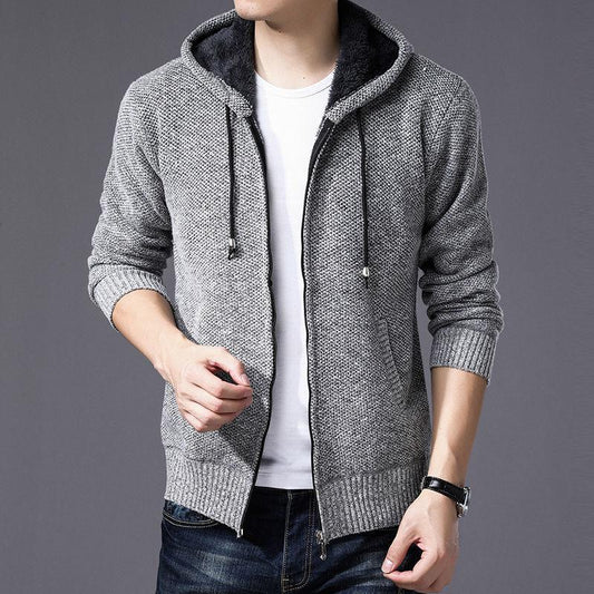 Autumn and Winter Thick Men's Cardigan Zipper Long-sleeved Sweater Hooded Sweater Warm Jacket