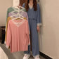 Women's Spring Autumn Long-sleeves Pajamas Set Sexy Lace Edge V-neck Sweet Loose Home Wear Two-piece Suit Solid Color Breathable Sleeping Suit
