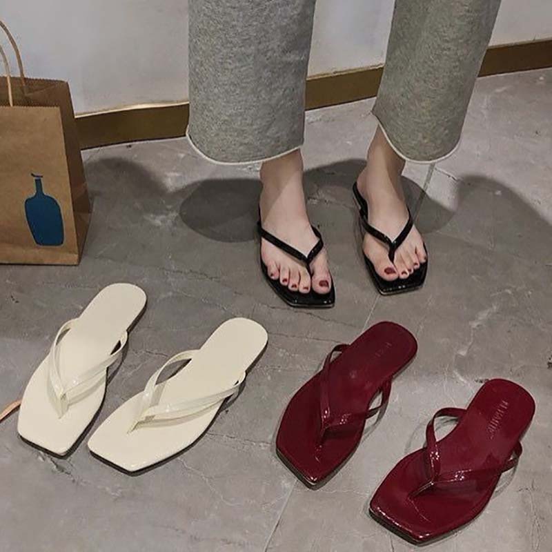 Multicolor Early Summer South Korea's Dadongmen Square Head Pinch Feet To Wear Flat Flip-flops Outside for Vacation