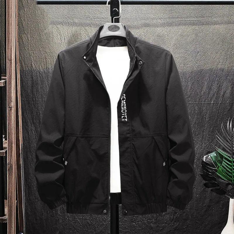 Men's Spring Autumn Jackets Zipper Stand Collar Work Jacket Coat Plus Size Men's Loose Casual Solid Color Simple Coat