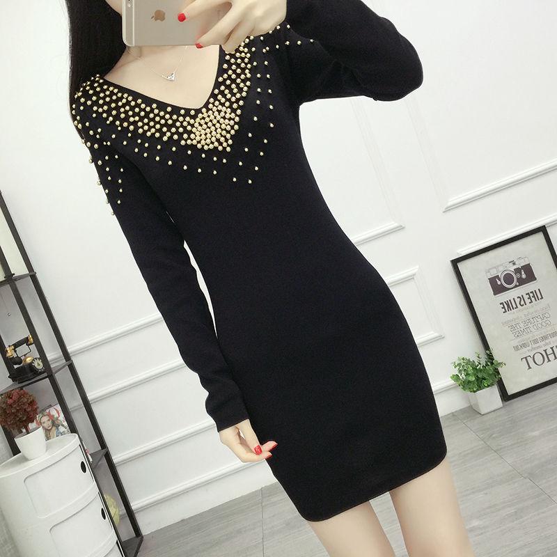 Women Sweater Dress O-neck Full Sleeve Sashes Stretch Vestidos Female Knee-length Knitted Dress