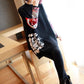 Vintage Printed Knitted Sweater Women Loose Bottoming Sweater Autumn and Winter Asymmetric Pullover Sweater
