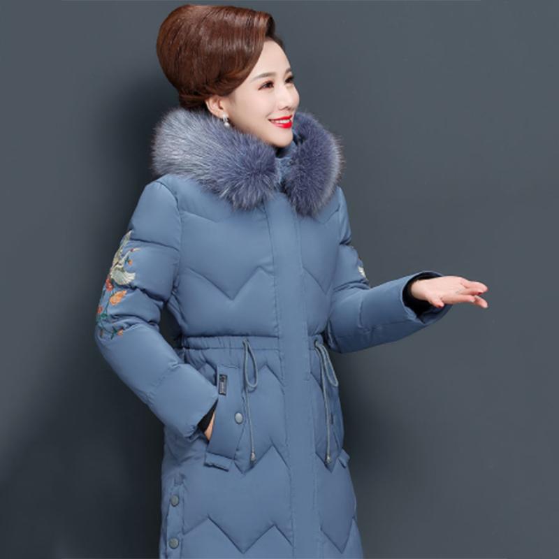 Women's Solid Color  Down Jacket Mid-length Korean Style Loose Thick Coat Warm Cotton Coat Large Fur Collar Winter Quilted Jacket