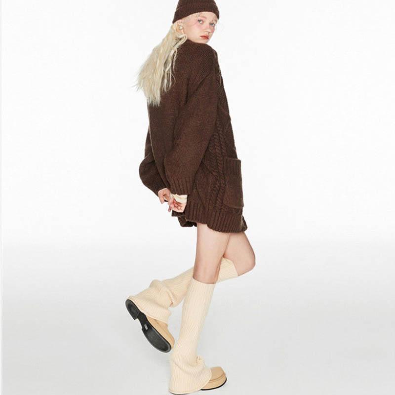 Daily JK Student Knee Pads Matching Crazy Plus Distribution Color Bunch of Stockings Over Knee Knit White Leggings Set