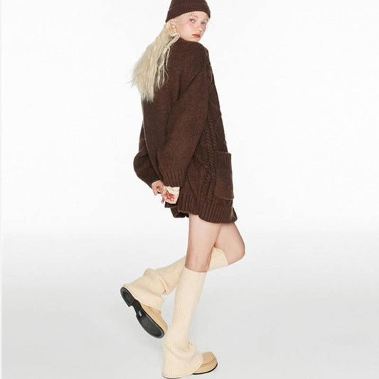 Daily JK Student Knee Pads Matching Crazy Plus Distribution Color Bunch of Stockings Over Knee Knit White Leggings Set