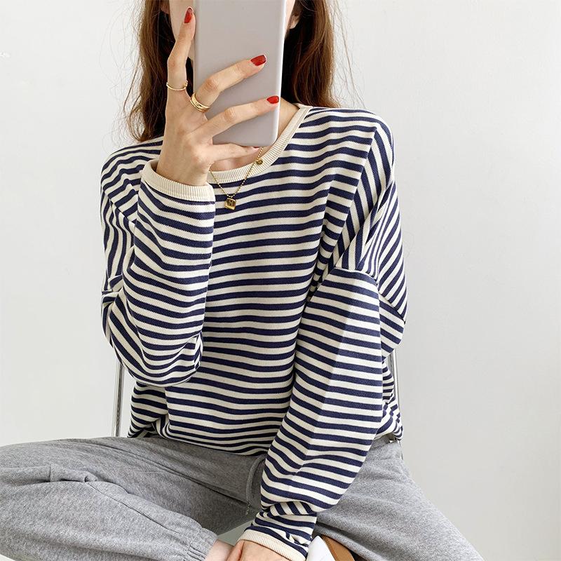 Women Striped Sweater Black and White Hoodie Oversize Casual Lazy Loose Sweaters Female Girls Korean Winter Autumn Fall Clothes Tops