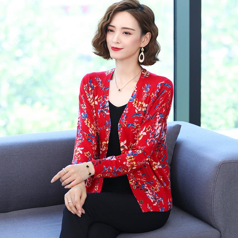 Long-sleeved Short Cardigan Women's 3D Flower Print Sweater Coat Large Size Wool Coat Knitwear