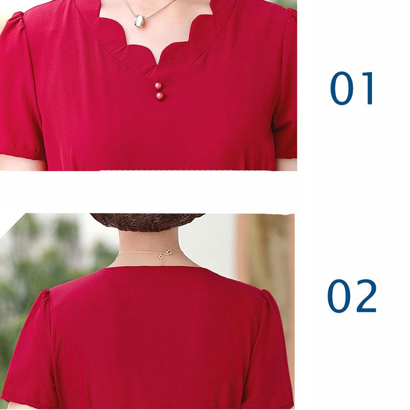 XL-XXXXXL Plus Size Polyester Short-sleeved Dress Summer Knee-length A-line V-neck Ruffle Pocket Skirt