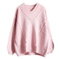 Spring and Autumn Loose Fashion Blouse Student V-neck Knitted Pullover Sweater Women