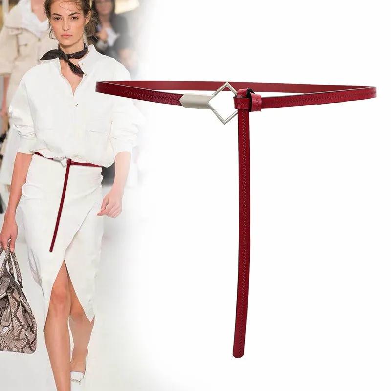 Ladies Leather Decorative Belt Knotted Cowhide Dress Thin Belt Korean Skirt Belt Girls Belt Decorative Belt