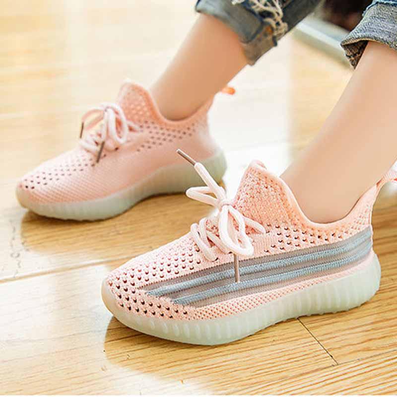 26-37 Child Fluorescence Sneakers Kids Mesh Breathable Non-slip Shockproof Basketball Shoes Lightweight Running Shoes Comfortable Deodorant Girl Shoes