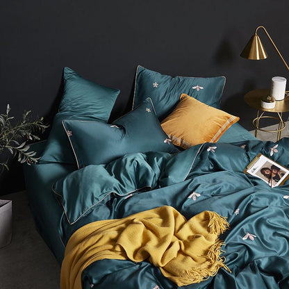 Duvet Cover Sets Silk Bedding Set Satin Grey Queen Bed Quilt Silky 4Pcs Set Summer Bedclothes