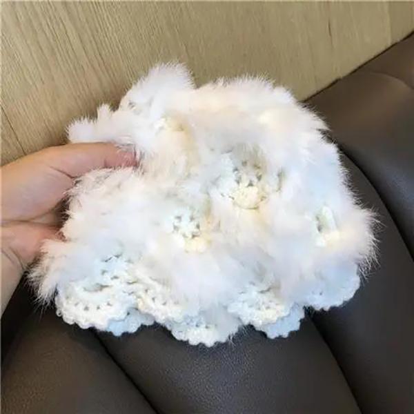 Winter Handmade Crochet Rabbit Plush Knitted Hat Female Korean Style Fashion Warm Pullover Hat