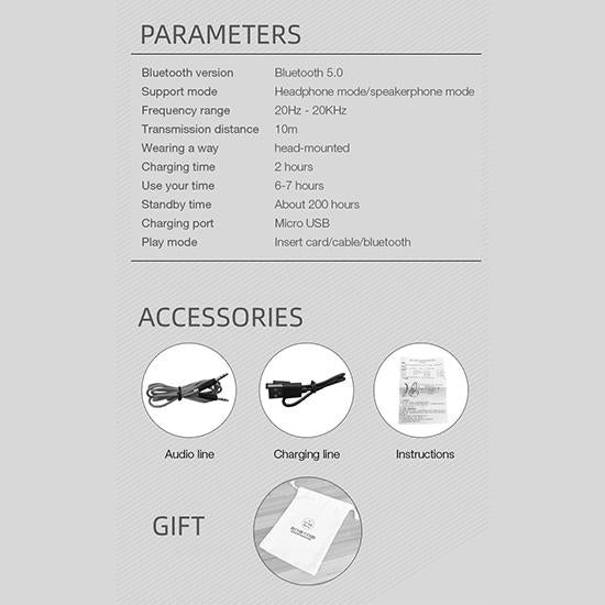 Wireless Headphones Bluetooth Hifi Stereo Foldable Headset Mp3 Adjustable Foldable Earphone with Mic