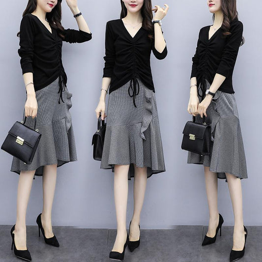 Women Summer Elegant Dress Irregular Casual Skirt Suit V-Neck Vintage Two-piece Set Slim Holiday Skirt Set