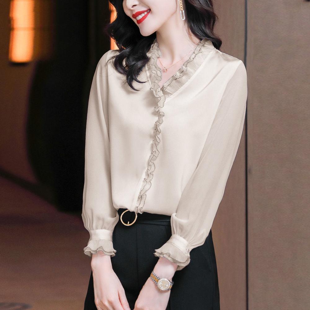 Spring Office Lady Long Sleeve Pullovers Lace Ruffles Chiffon Shirts Women's Clothing Vintage Elegant Blouse 4XL