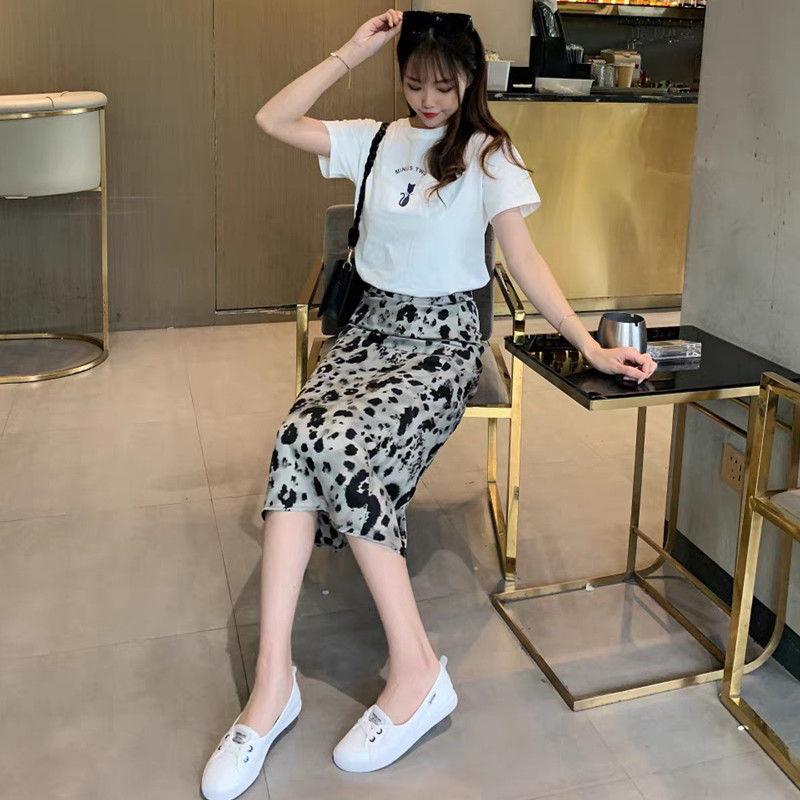 Women's Summer A-line Skirts Large Size High Waist Slim Mid-length Skirt Leopard Print Casual Hip Skirt