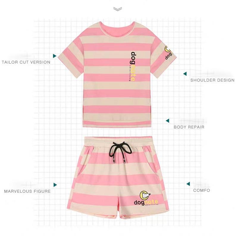 Cotton Striped Sports Suit Women Loose Round Neck Short Sleeve Tethered Shorts Two-piece Running Casual Wear Cute Home Wear Pajamas