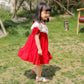 Girls Red Dress Summer Dress Children Summer Puff Sleeve Princess Skirt A-Line Dress Round Neck Short Sleeves