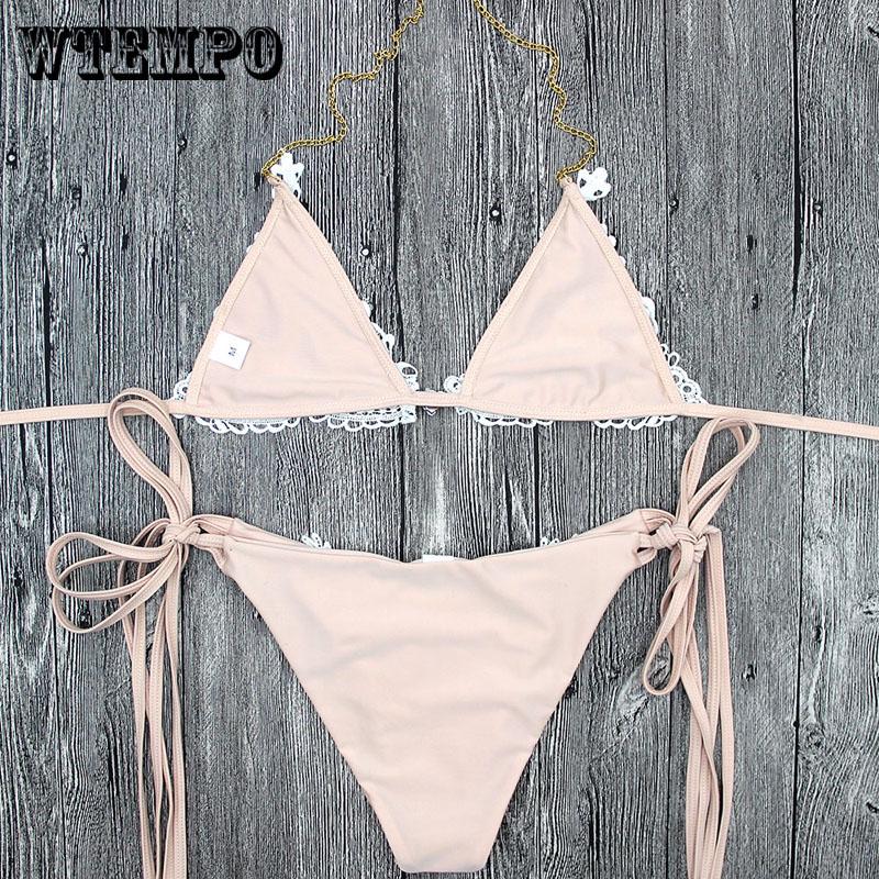 WTEMPO Sexy sequined lace bikini split sexy strap swimwear