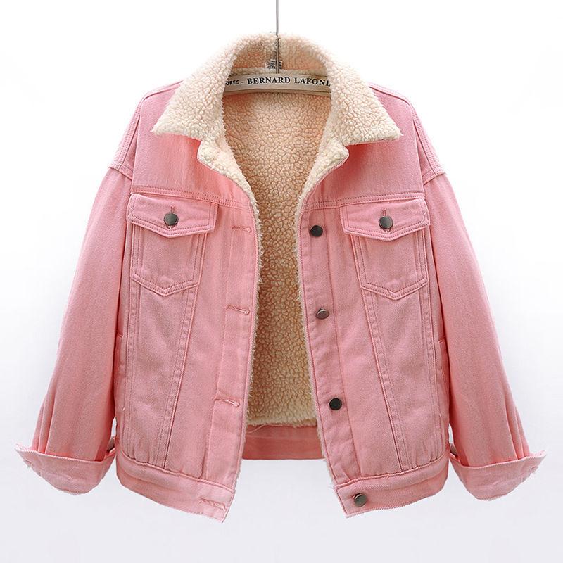 Denim Jacket Women Plus Velvet Thickening 2021 Winter Loose Lamb Wool Cotton Jacket Short Padded Jacket Tooling Top