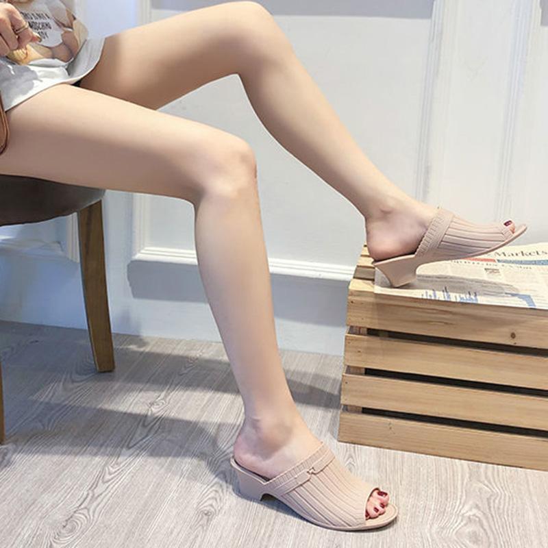 Summer Fashion Fish Mouth Slope with Half Slippers Women Summer Wear All-match Thick Heel Korean Slippers Women