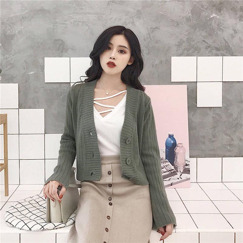 Women's Cropped Cardigan Sweaters Female Sweater V Neck Sweater Woman Knitted Cardigan