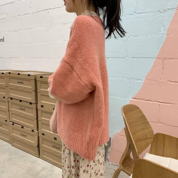 Pofulove loose candy-colored round neck sweater women's hedging long-sleeved wild college style bottoming shirt