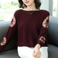 Round Neck Women's Shirt Loose Lace Hollow Knit Sweater Long Sleeves One-shoulder Short Bottoming Shirt