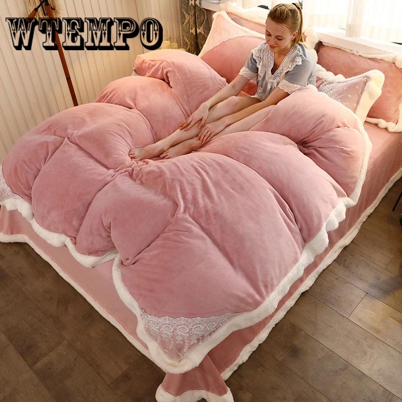 Bedding Set Pink Plush Winter Duvet Cover King Queen Size Quilt Cover Set Comforter Cover