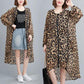 WTEMPO Large Size Chiffon Leopard Print Coat Long-sleeved Irregular Mid-calf Length Sun Protection Clothing Zipper Hooded