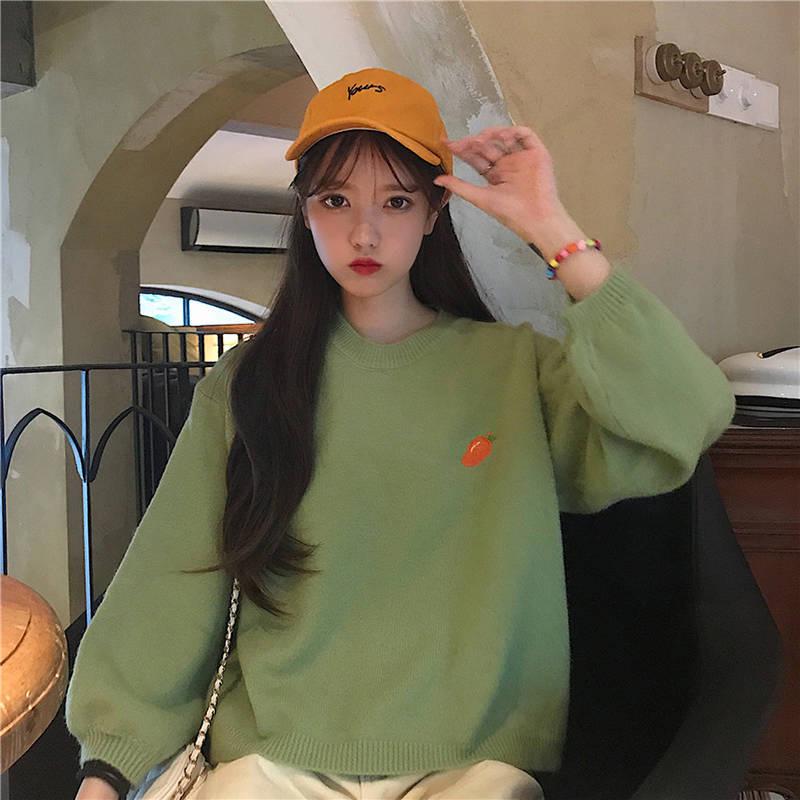 Winter Women Candy-colored Warm Pullover Sweater Girl Round Neck Loose Bottoming Shirt Top