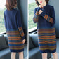 Women's Retro Rhombus Printed Sweater Long Jacquard Knitted Dress Pullover Sweater Dress with Pockets for Bottoming or Outer Wear