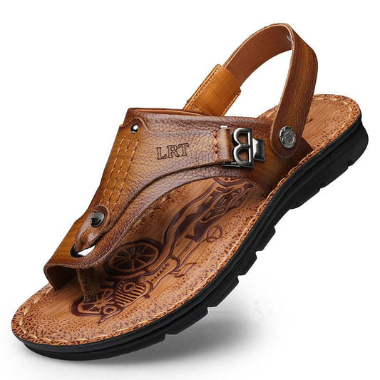 Sandals Man Flip Flops Leather Cowhide Non-slip Leisure Beach Sandals and Slippers